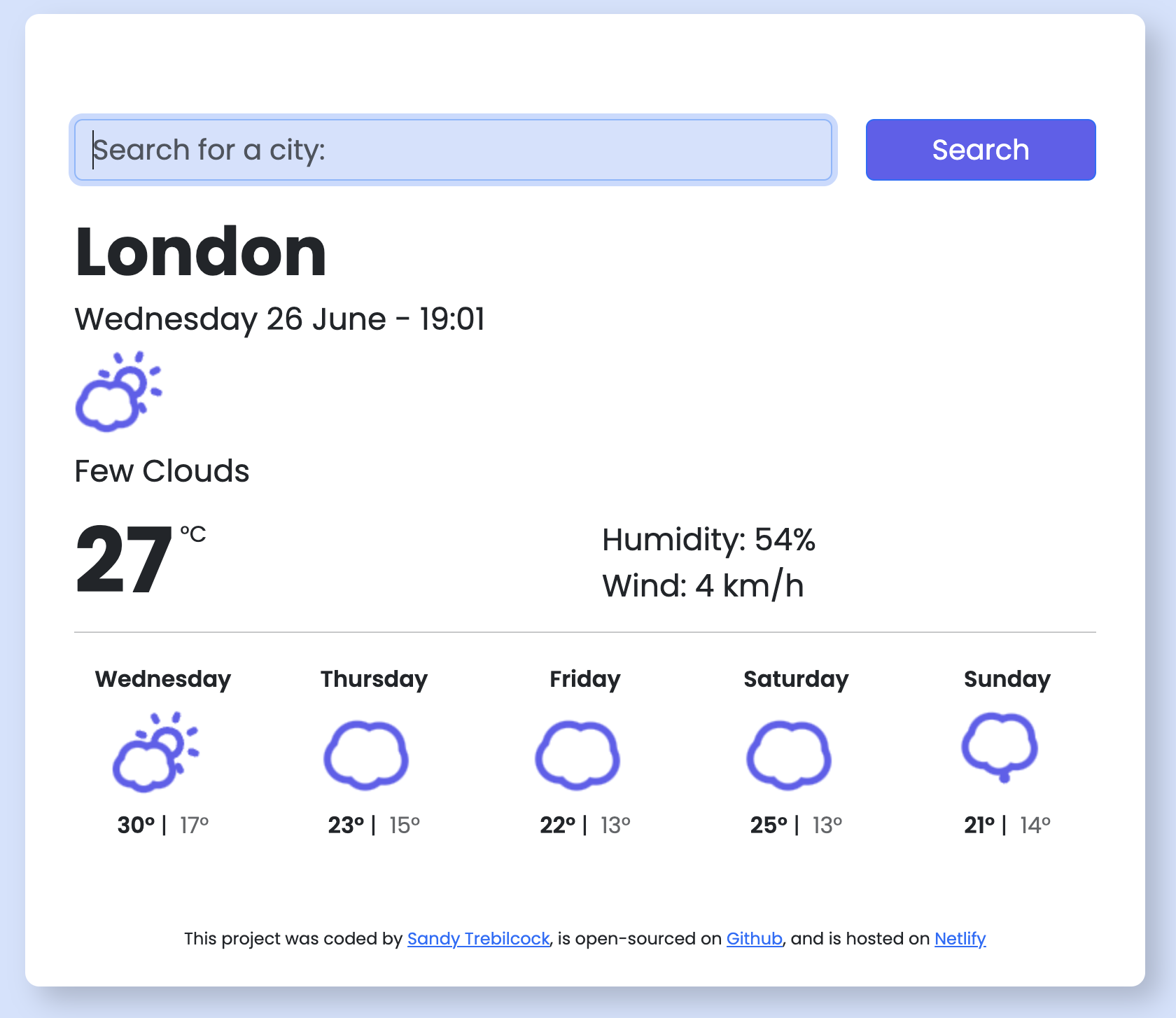 A screenshot of a weather project